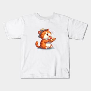 cute cat fat eat pizza slice cartoon illustration Kids T-Shirt